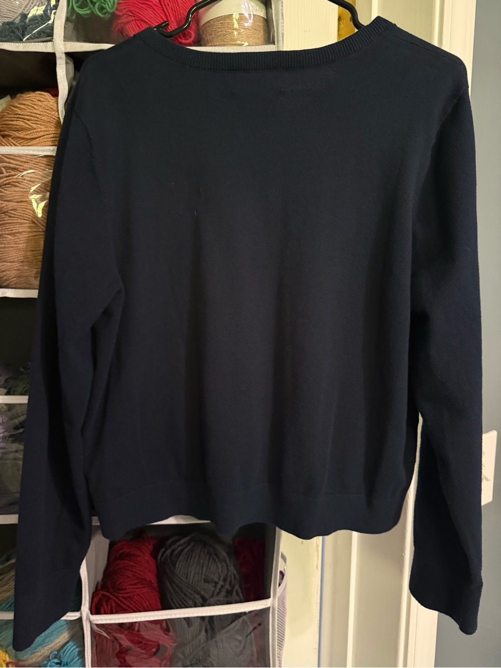 Old Navy Women's Navy Button-Front Crewneck Cardigan - Picture 3 of 6